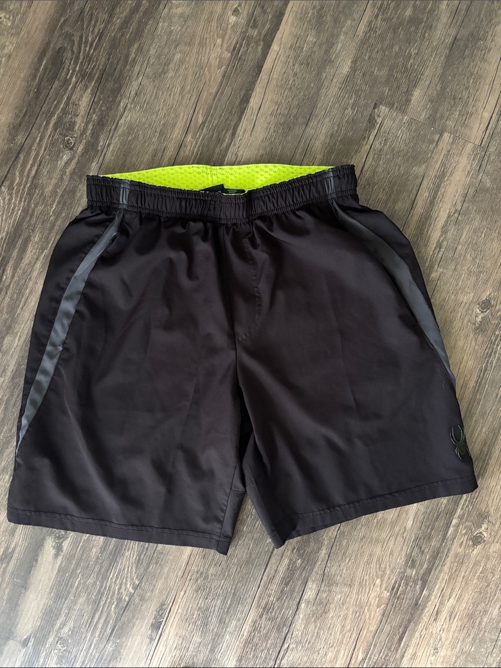 Spyder Athletic Shorts Black Lime Green Performance Running Gym Men's Small